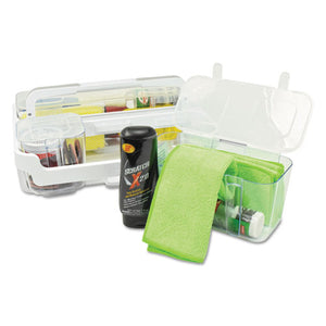 deflecto® wholesale. Stackable Caddy Organizer With S, M And L Containers, White Caddy, Clear Containers. HSD Wholesale: Janitorial Supplies, Breakroom Supplies, Office Supplies.