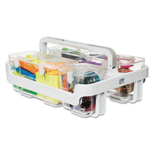 Load image into Gallery viewer, deflecto® wholesale. Stackable Caddy Organizer With S, M And L Containers, White Caddy, Clear Containers. HSD Wholesale: Janitorial Supplies, Breakroom Supplies, Office Supplies.