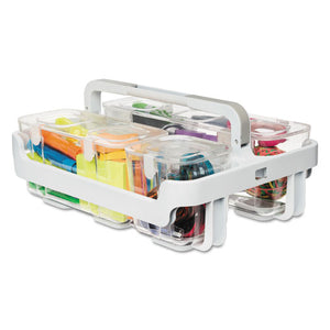 deflecto® wholesale. Stackable Caddy Organizer With S, M And L Containers, White Caddy, Clear Containers. HSD Wholesale: Janitorial Supplies, Breakroom Supplies, Office Supplies.