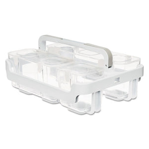 deflecto® wholesale. Stackable Caddy Organizer With S, M And L Containers, White Caddy, Clear Containers. HSD Wholesale: Janitorial Supplies, Breakroom Supplies, Office Supplies.