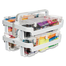 Load image into Gallery viewer, deflecto® wholesale. Stackable Caddy Organizer With S, M And L Containers, White Caddy, Clear Containers. HSD Wholesale: Janitorial Supplies, Breakroom Supplies, Office Supplies.