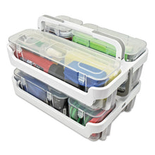 Load image into Gallery viewer, deflecto® wholesale. Stackable Caddy Organizer With S, M And L Containers, White Caddy, Clear Containers. HSD Wholesale: Janitorial Supplies, Breakroom Supplies, Office Supplies.