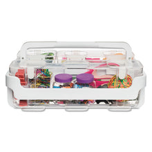 Load image into Gallery viewer, deflecto® wholesale. Stackable Caddy Organizer With S, M And L Containers, White Caddy, Clear Containers. HSD Wholesale: Janitorial Supplies, Breakroom Supplies, Office Supplies.