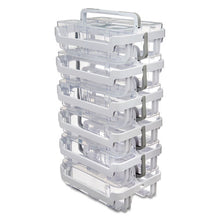 Load image into Gallery viewer, deflecto® wholesale. Stackable Caddy Organizer With S, M And L Containers, White Caddy, Clear Containers. HSD Wholesale: Janitorial Supplies, Breakroom Supplies, Office Supplies.