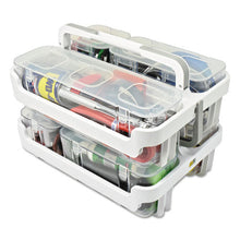 Load image into Gallery viewer, deflecto® wholesale. Stackable Caddy Organizer With S, M And L Containers, White Caddy, Clear Containers. HSD Wholesale: Janitorial Supplies, Breakroom Supplies, Office Supplies.