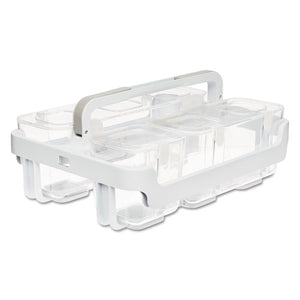 deflecto® wholesale. Stackable Caddy Organizer With S, M And L Containers, White Caddy, Clear Containers. HSD Wholesale: Janitorial Supplies, Breakroom Supplies, Office Supplies.