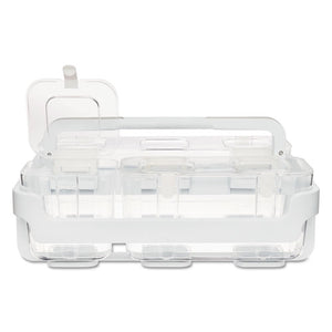 deflecto® wholesale. Stackable Caddy Organizer With S, M And L Containers, White Caddy, Clear Containers. HSD Wholesale: Janitorial Supplies, Breakroom Supplies, Office Supplies.