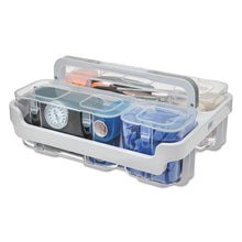 Load image into Gallery viewer, deflecto® wholesale. Stackable Caddy Organizer With S, M And L Containers, White Caddy, Clear Containers. HSD Wholesale: Janitorial Supplies, Breakroom Supplies, Office Supplies.