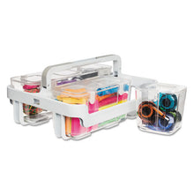 Load image into Gallery viewer, deflecto® wholesale. Stackable Caddy Organizer With S, M And L Containers, White Caddy, Clear Containers. HSD Wholesale: Janitorial Supplies, Breakroom Supplies, Office Supplies.