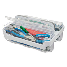 Load image into Gallery viewer, deflecto® wholesale. Stackable Caddy Organizer With S, M And L Containers, White Caddy, Clear Containers. HSD Wholesale: Janitorial Supplies, Breakroom Supplies, Office Supplies.