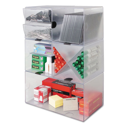deflecto® wholesale. Stackable Cube Organizer, X Divider, 6 X 7 1-8 X 6, Clear. HSD Wholesale: Janitorial Supplies, Breakroom Supplies, Office Supplies.
