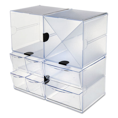 deflecto® wholesale. Stackable Cube Organizer, 4 Drawers, 6 X 7 1-8 X 6, Clear. HSD Wholesale: Janitorial Supplies, Breakroom Supplies, Office Supplies.