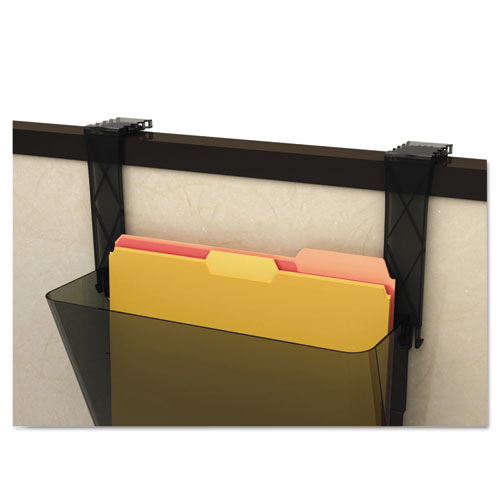 deflecto® wholesale. Two Break-resistant Plastic Partition Brackets, 2 5-8 - 4 1-8 Wide Walls, Black. HSD Wholesale: Janitorial Supplies, Breakroom Supplies, Office Supplies.