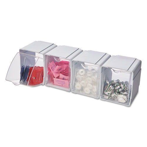 deflecto® wholesale. Tilt Bin Interlocking 4-bin Organizer, 4 5-8 X 4 7-8 X 5 1-2, White-clear. HSD Wholesale: Janitorial Supplies, Breakroom Supplies, Office Supplies.