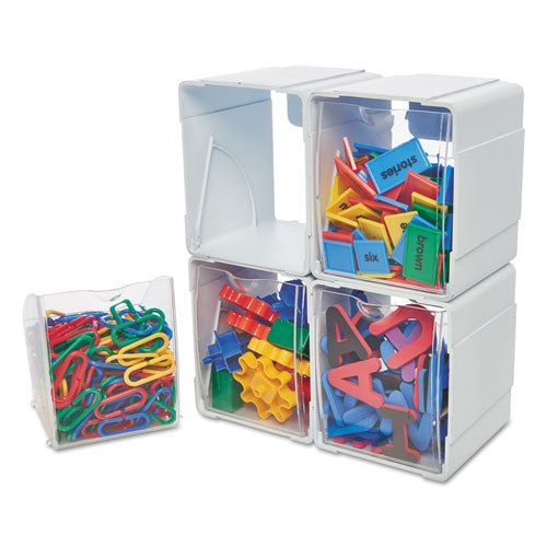 deflecto® wholesale. Tilt Bin Interlocking 4-bin Organizer, 4 5-8 X 4 7-8 X 5 1-2, White-clear. HSD Wholesale: Janitorial Supplies, Breakroom Supplies, Office Supplies.