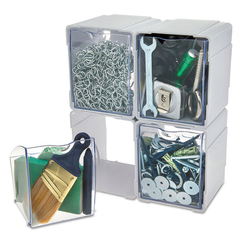deflecto® wholesale. Tilt Bin Interlocking 4-bin Organizer, 4 5-8 X 4 7-8 X 5 1-2, White-clear. HSD Wholesale: Janitorial Supplies, Breakroom Supplies, Office Supplies.