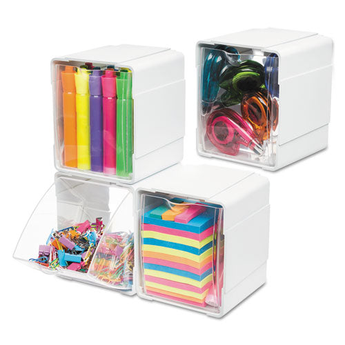 deflecto® wholesale. Tilt Bin Interlocking 4-bin Organizer, 4 5-8 X 4 7-8 X 5 1-2, White-clear. HSD Wholesale: Janitorial Supplies, Breakroom Supplies, Office Supplies.