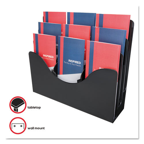 deflecto® wholesale. 3-tier Document Organizer W-6 Removable Dividers, 13.38w X 3.5d X 11.5h, Black. HSD Wholesale: Janitorial Supplies, Breakroom Supplies, Office Supplies.