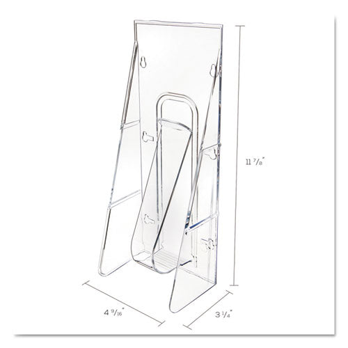 deflecto® wholesale. Stand-tall Wall-mount Literature Rack, Leaflet, 4.56w X 3.25d X 11.88h, Clear. HSD Wholesale: Janitorial Supplies, Breakroom Supplies, Office Supplies.