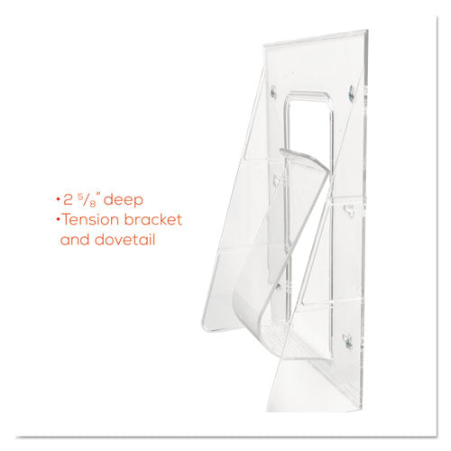 deflecto® wholesale. Stand-tall Wall-mount Literature Rack, Leaflet, 4.56w X 3.25d X 11.88h, Clear. HSD Wholesale: Janitorial Supplies, Breakroom Supplies, Office Supplies.