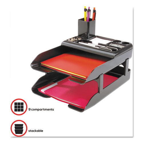 deflecto® wholesale. Corporate Desk Tray Set, 2 Sections, Letter To Legal Size Files, 10" X 13.63" X 2.25", Black, Set. HSD Wholesale: Janitorial Supplies, Breakroom Supplies, Office Supplies.