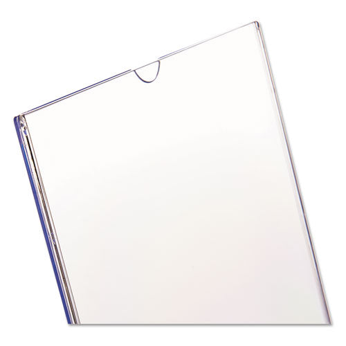 deflecto® wholesale. Superior Image Slanted Sign Holder, Portrait, 8 1-2 X 11 Insert, Clear. HSD Wholesale: Janitorial Supplies, Breakroom Supplies, Office Supplies.