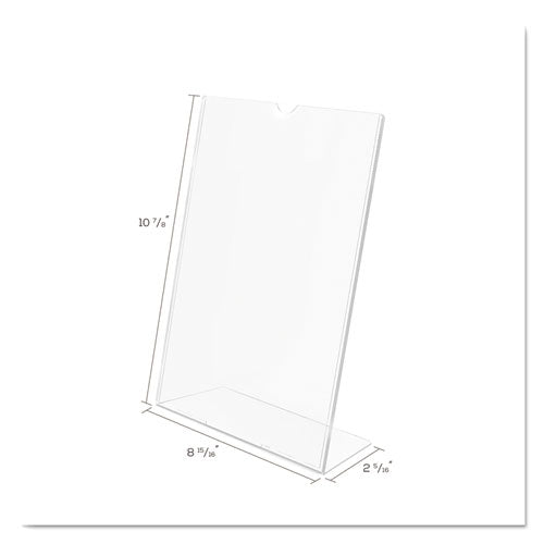 deflecto® wholesale. Superior Image Slanted Sign Holder, Portrait, 8 1-2 X 11 Insert, Clear. HSD Wholesale: Janitorial Supplies, Breakroom Supplies, Office Supplies.