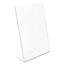 deflecto® wholesale. Superior Image Slanted Sign Holder, Portrait, 8 1-2 X 11 Insert, Clear. HSD Wholesale: Janitorial Supplies, Breakroom Supplies, Office Supplies.