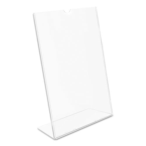 deflecto® wholesale. Superior Image Slanted Sign Holder, Portrait, 8 1-2 X 11 Insert, Clear. HSD Wholesale: Janitorial Supplies, Breakroom Supplies, Office Supplies.