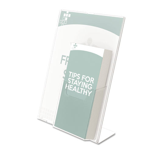deflecto® wholesale. Superior Image Slanted Sign Holder With Front Pocket, 9w X 4.5d X 10.75h, Clear. HSD Wholesale: Janitorial Supplies, Breakroom Supplies, Office Supplies.
