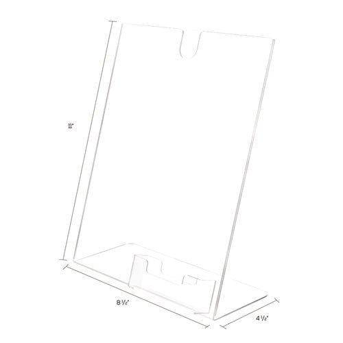 deflecto® wholesale. Superior Image Slanted Sign Holder With Business Card Holder, 8.5w X 4.5d X 11h, Clear. HSD Wholesale: Janitorial Supplies, Breakroom Supplies, Office Supplies.