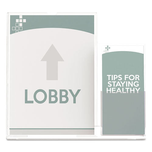 deflecto® wholesale. Superior Image Slanted Sign Holder With Side Pocket, 13.5w X 4.25d X 10.88h, Clear. HSD Wholesale: Janitorial Supplies, Breakroom Supplies, Office Supplies.