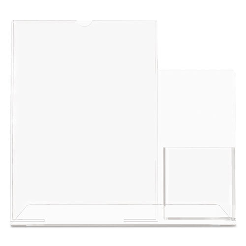 deflecto® wholesale. Superior Image Slanted Sign Holder With Side Pocket, 13.5w X 4.25d X 10.88h, Clear. HSD Wholesale: Janitorial Supplies, Breakroom Supplies, Office Supplies.