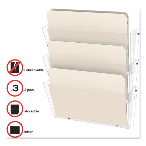 deflecto® wholesale. Unbreakable Docupocket 3-pocket Wall File, Letter, 14 1-2 X 3 X 6 1-2, Clear. HSD Wholesale: Janitorial Supplies, Breakroom Supplies, Office Supplies.