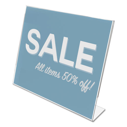 deflecto® wholesale. Classic Image Slanted Sign Holder, Landscaped, 11 X 8 1-2 Insert, Clear. HSD Wholesale: Janitorial Supplies, Breakroom Supplies, Office Supplies.