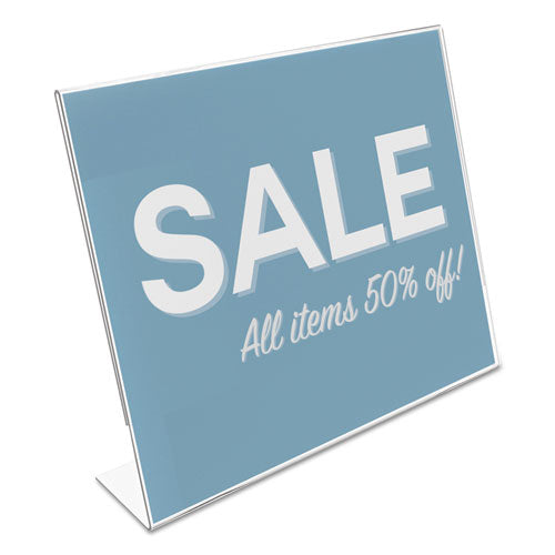 deflecto® wholesale. Classic Image Slanted Sign Holder, Landscaped, 11 X 8 1-2 Insert, Clear. HSD Wholesale: Janitorial Supplies, Breakroom Supplies, Office Supplies.