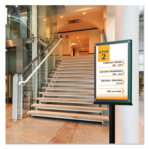 deflecto® wholesale. Double-sided Magnetic Sign Display, 8 1-2 X 11 Insert, 56" Tall, Clear-black. HSD Wholesale: Janitorial Supplies, Breakroom Supplies, Office Supplies.