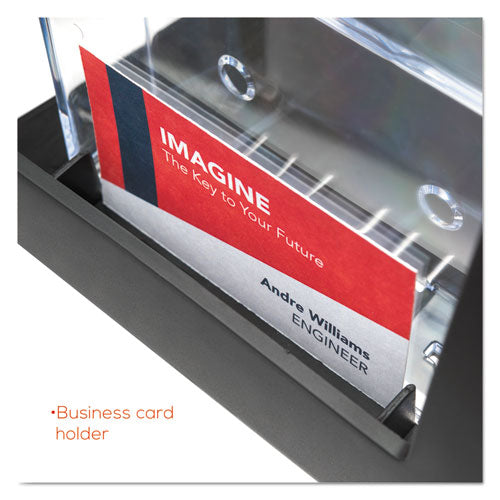 deflecto® wholesale. 3-tier Literature Holder, Leaflet Size, 6.75w X 6.94d X 13.31h, Black. HSD Wholesale: Janitorial Supplies, Breakroom Supplies, Office Supplies.