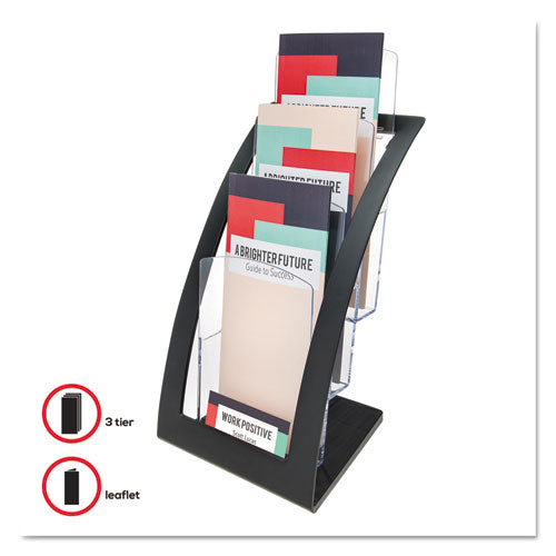 deflecto® wholesale. 3-tier Literature Holder, Leaflet Size, 6.75w X 6.94d X 13.31h, Black. HSD Wholesale: Janitorial Supplies, Breakroom Supplies, Office Supplies.