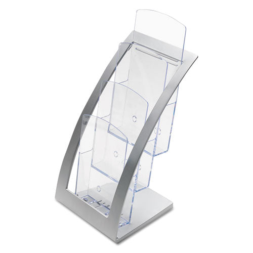 deflecto® wholesale. 3-tier Literature Holder, Leaflet Size, 6.75w X 6.94d X 13.31h, Silver. HSD Wholesale: Janitorial Supplies, Breakroom Supplies, Office Supplies.