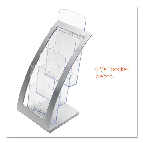 deflecto® wholesale. 3-tier Literature Holder, Leaflet Size, 6.75w X 6.94d X 13.31h, Silver. HSD Wholesale: Janitorial Supplies, Breakroom Supplies, Office Supplies.