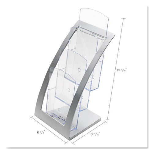 deflecto® wholesale. 3-tier Literature Holder, Leaflet Size, 6.75w X 6.94d X 13.31h, Silver. HSD Wholesale: Janitorial Supplies, Breakroom Supplies, Office Supplies.