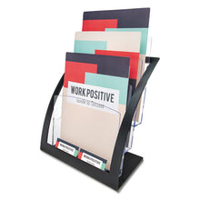 Load image into Gallery viewer, deflecto® wholesale. 3-tier Literature Holder, Leaflet Size, 11.25w X 6.94d X 13.31h, Black. HSD Wholesale: Janitorial Supplies, Breakroom Supplies, Office Supplies.