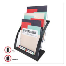 Load image into Gallery viewer, deflecto® wholesale. 3-tier Literature Holder, Leaflet Size, 11.25w X 6.94d X 13.31h, Black. HSD Wholesale: Janitorial Supplies, Breakroom Supplies, Office Supplies.