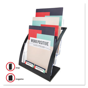 deflecto® wholesale. 3-tier Literature Holder, Leaflet Size, 11.25w X 6.94d X 13.31h, Black. HSD Wholesale: Janitorial Supplies, Breakroom Supplies, Office Supplies.