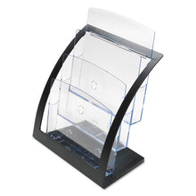 Load image into Gallery viewer, deflecto® wholesale. 3-tier Literature Holder, Leaflet Size, 11.25w X 6.94d X 13.31h, Black. HSD Wholesale: Janitorial Supplies, Breakroom Supplies, Office Supplies.