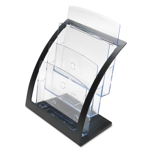 deflecto® wholesale. 3-tier Literature Holder, Leaflet Size, 11.25w X 6.94d X 13.31h, Black. HSD Wholesale: Janitorial Supplies, Breakroom Supplies, Office Supplies.