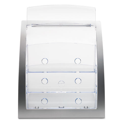 deflecto® wholesale. 3-tier Literature Holder, Leaflet Size, 11.25w X 6.94d X 13.31h, Silver. HSD Wholesale: Janitorial Supplies, Breakroom Supplies, Office Supplies.