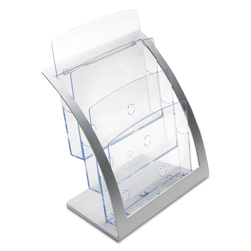 deflecto® wholesale. 3-tier Literature Holder, Leaflet Size, 11.25w X 6.94d X 13.31h, Silver. HSD Wholesale: Janitorial Supplies, Breakroom Supplies, Office Supplies.