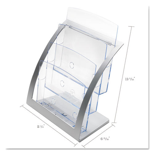 deflecto® wholesale. 3-tier Literature Holder, Leaflet Size, 11.25w X 6.94d X 13.31h, Silver. HSD Wholesale: Janitorial Supplies, Breakroom Supplies, Office Supplies.